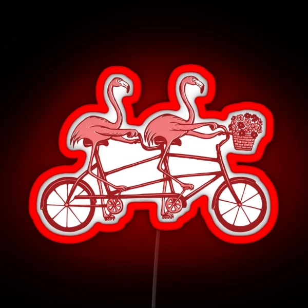 Pink Flamingos On Tandem Bike RGB Neon Sign
