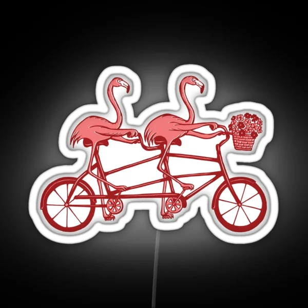 Pink Flamingos On Tandem Bike RGB Neon Sign