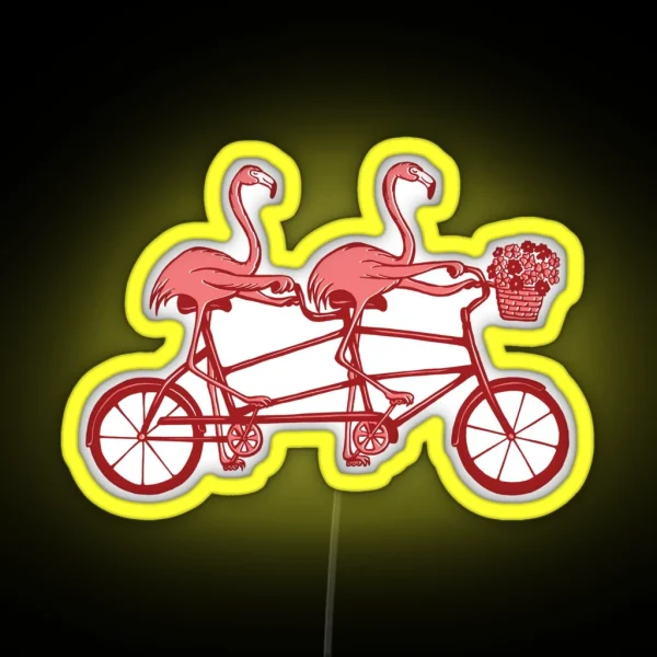 Pink Flamingos On Tandem Bike RGB Neon Sign
