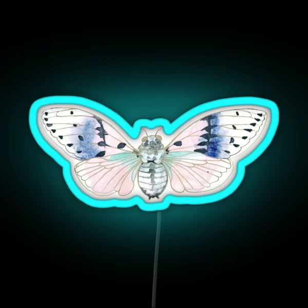 Pink Ghost Cicada Watercolor Illustration RGB Neon Sign
