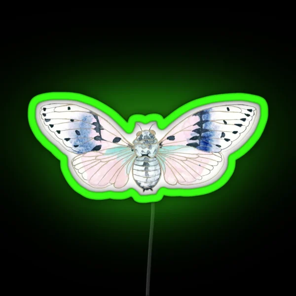 Pink Ghost Cicada Watercolor Illustration RGB Neon Sign