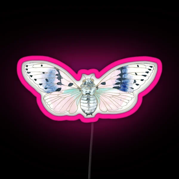 Pink Ghost Cicada Watercolor Illustration RGB Neon Sign