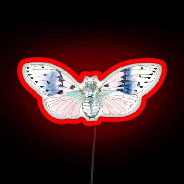Pink Ghost Cicada Watercolor Illustration RGB Neon Sign