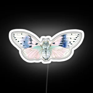 Pink Ghost Cicada Watercolor Illustration RGB Neon Sign
