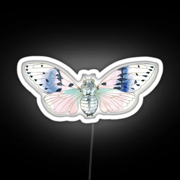 Pink Ghost Cicada Watercolor Illustration RGB Neon Sign