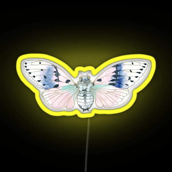 Pink Ghost Cicada Watercolor Illustration RGB Neon Sign