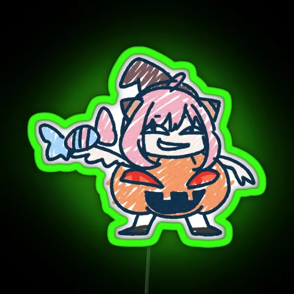 Pink Haired Girl On Halloween In Kids Drawing Chibi Led RGB Neon Sign