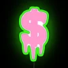 Neon sign displaying money in pink and green colors with RGB lighting effects.
