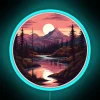 pink-mountain-forest-sunset-neon-sign-vibrant-blue-scape