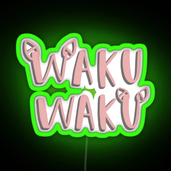 Pink Waku Waku Phrase RGB Neon Sign