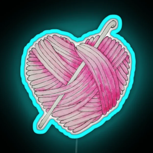 Pink Yarn Heart Ball Of Wool And Crochet Hook RGB Neon Sign