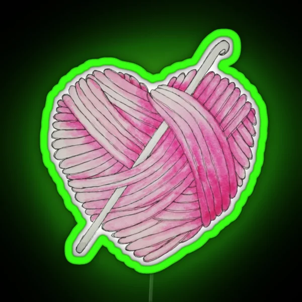 Pink Yarn Heart Ball Of Wool And Crochet Hook RGB Neon Sign