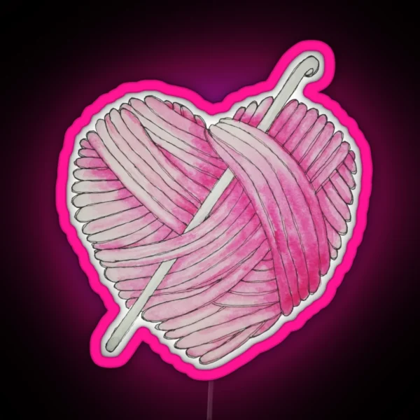 Pink Yarn Heart Ball Of Wool And Crochet Hook RGB Neon Sign