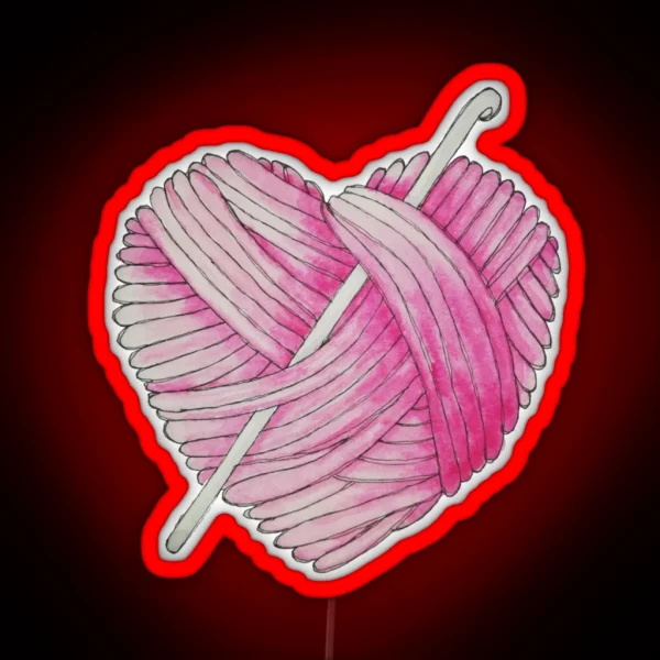 Pink Yarn Heart Ball Of Wool And Crochet Hook RGB Neon Sign