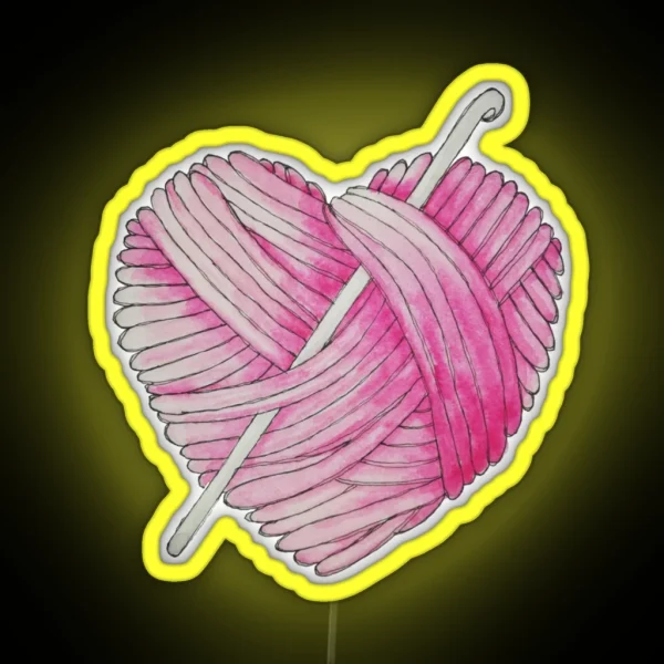 Pink Yarn Heart Ball Of Wool And Crochet Hook RGB Neon Sign