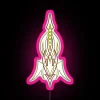 A neon sign with pink pinstriping and RGB lighting effects.