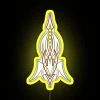 Neon sign displaying pinstriping in vibrant yellow with RGB lighting.