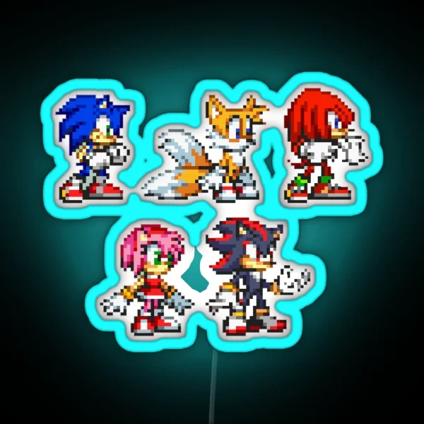 Pixel Art 8bit Sonic All Characther RGB Neon Sign