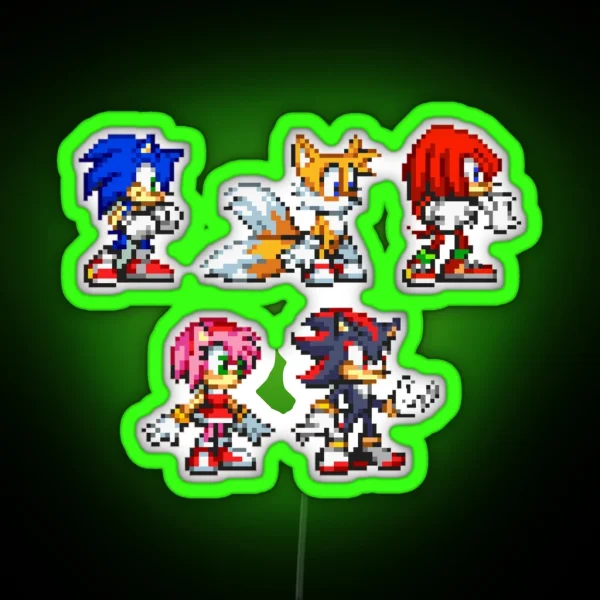 Pixel Art 8bit Sonic All Characther RGB Neon Sign