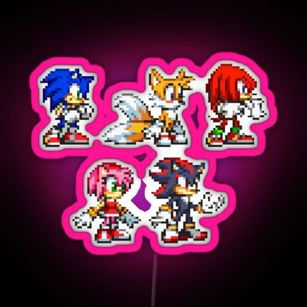 Pixel Art 8bit Sonic All Characther RGB Neon Sign