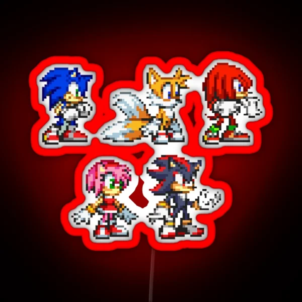 Pixel Art 8bit Sonic All Characther RGB Neon Sign