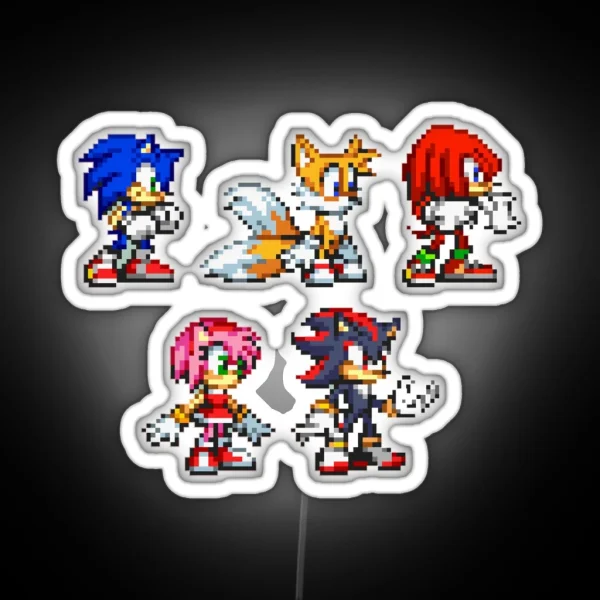 Pixel Art 8bit Sonic All Characther RGB Neon Sign
