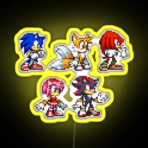 Pixel Art 8bit Sonic All Characther RGB Neon Sign