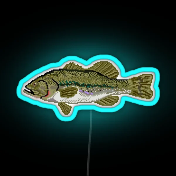 Pixel Largemouth Bass RGB Neon Sign