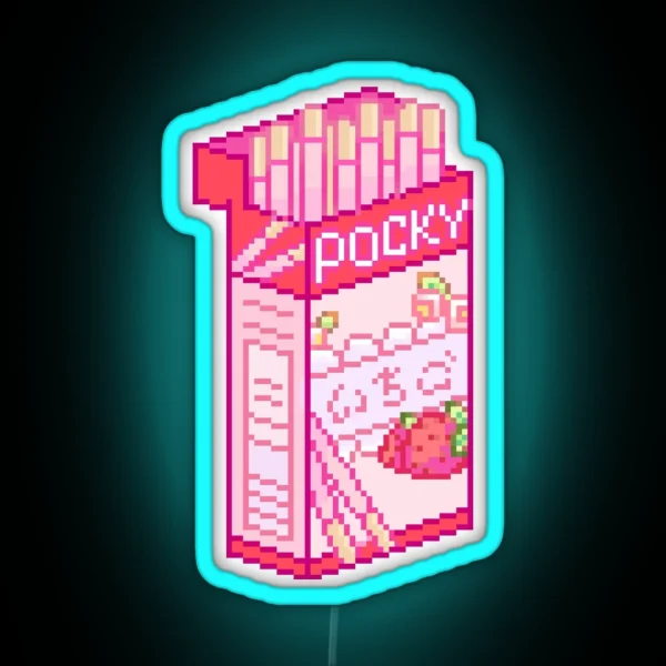 Pixel Strawberry Pocky Box RGB Neon Sign