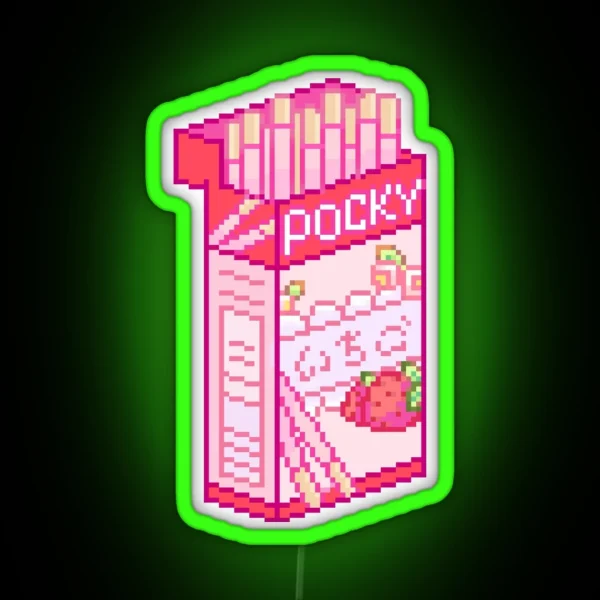 Pixel Strawberry Pocky Box RGB Neon Sign