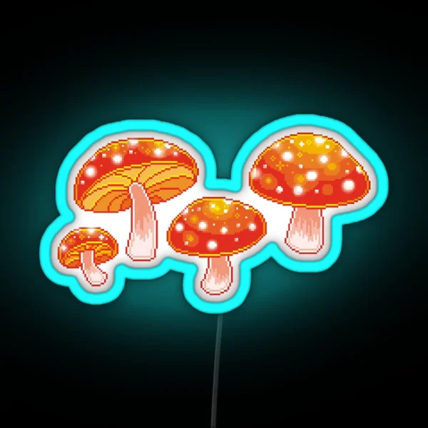 Pixel Toadstool Mushrooms RGB Neon Sign