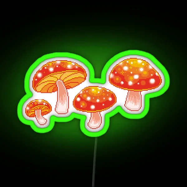 Pixel Toadstool Mushrooms RGB Neon Sign