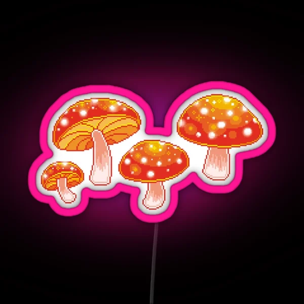 Pixel Toadstool Mushrooms RGB Neon Sign