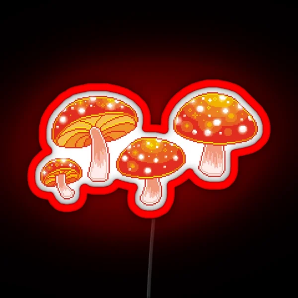 Pixel Toadstool Mushrooms RGB Neon Sign