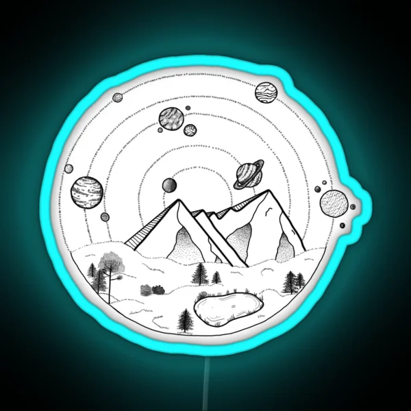 Planets In Forest Scene RGB Neon Sign
