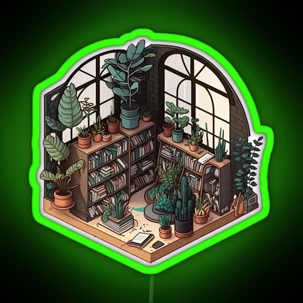 Plant Covered Library Led RGB Neon Sign