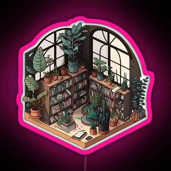 Plant Covered Library Led RGB Neon Sign