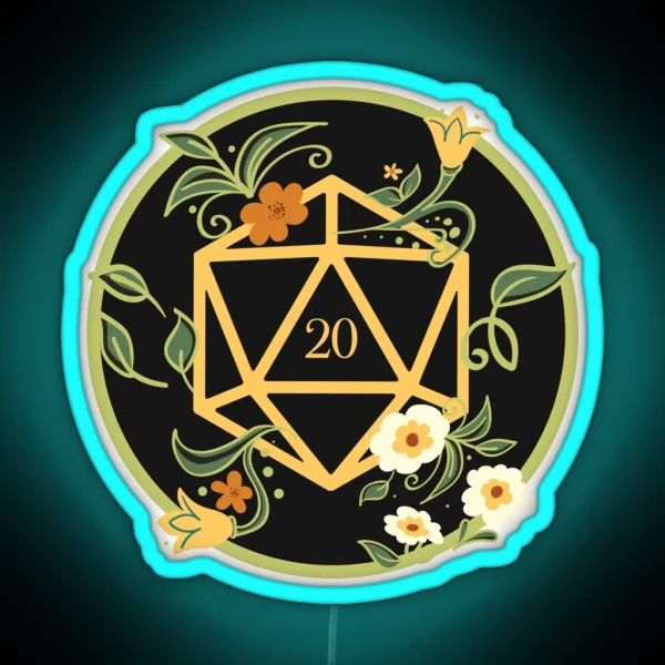 Plant Lovers Polyhedral D20 Dice Tabletop RPG RGB Neon Sign