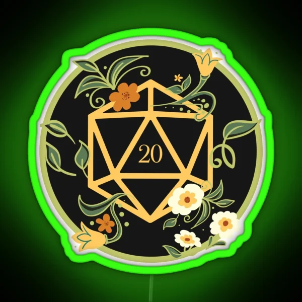 Plant Lovers Polyhedral D20 Dice Tabletop RPG RGB Neon Sign
