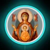 Platytera wider than the heavens RGB neon sign in blue, inspiring art.