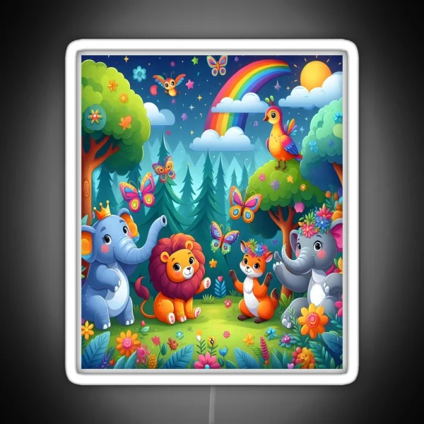 Playful Animals In A Vibrant Children S Forest RGB Neon Sign