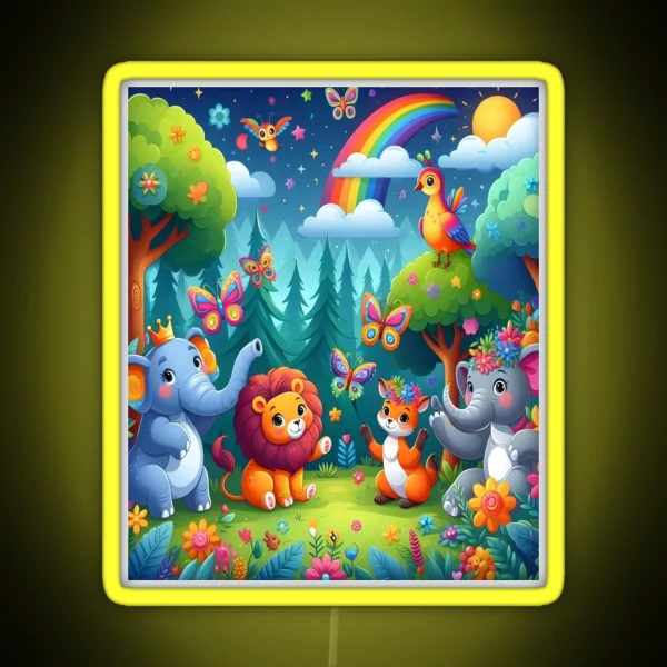 Playful Animals In A Vibrant Children S Forest RGB Neon Sign