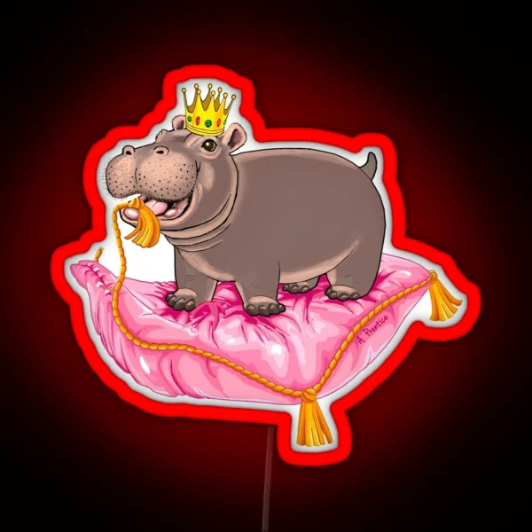 Playful Baby Hippo RGB Neon Sign