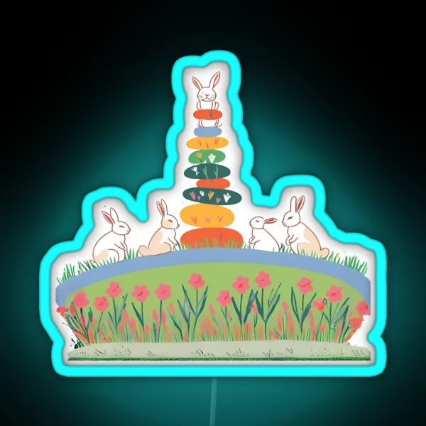 Playful Bunnies And Floral Stack RGB Neon Sign