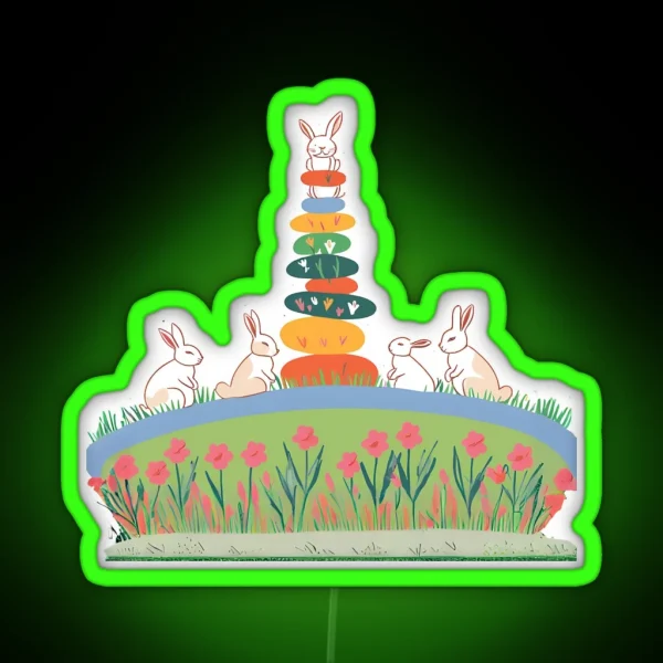 Playful Bunnies And Floral Stack RGB Neon Sign
