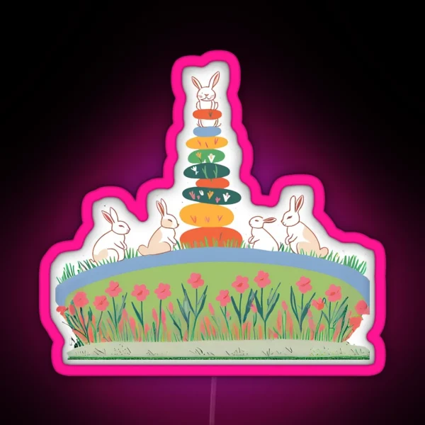 Playful Bunnies And Floral Stack RGB Neon Sign