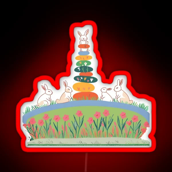 Playful Bunnies And Floral Stack RGB Neon Sign
