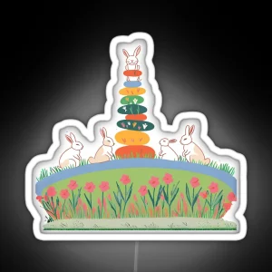 Playful Bunnies And Floral Stack RGB Neon Sign
