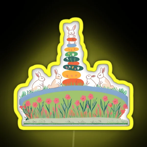 Playful Bunnies And Floral Stack RGB Neon Sign