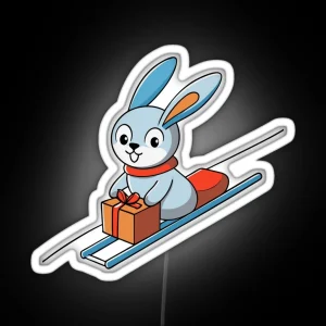 Playful Bunny Sledding On A Gift Box Lid RGB Neon Sign